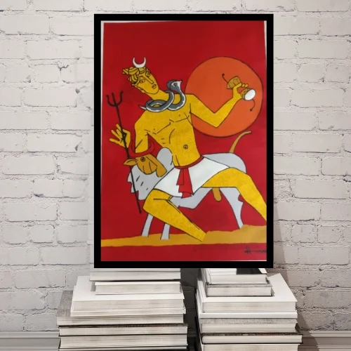 M.F. Husain Shiva serigraph, a religious and spiritual Indian painting serigraph