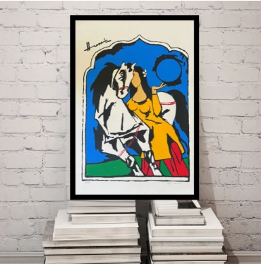 M F Husain Lady With Horse figurative Indian painting